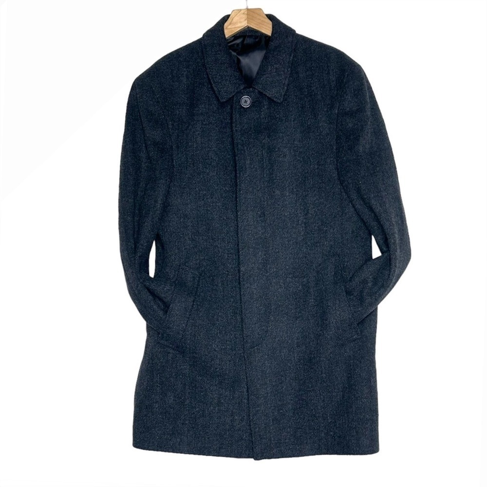 Chaps Overcoat 38R Charcoal Gray Wool Blend Button Front Hidden Placket Jacket‎